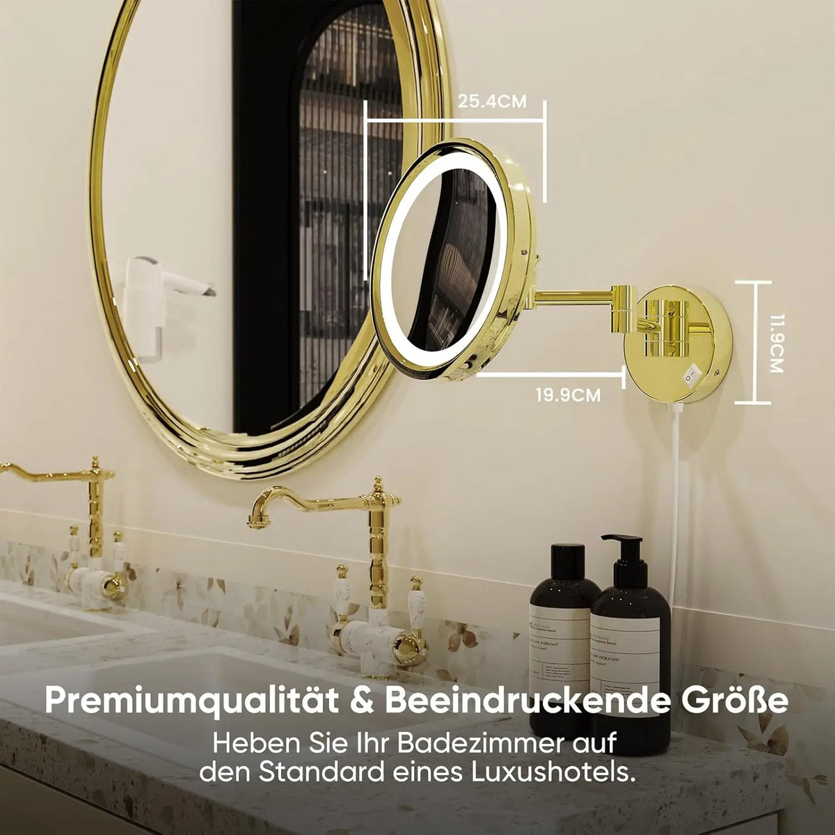 Brushed Gold Led Folding Bathroom Mirror Wall Mounted