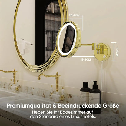 Brushed Gold Led Folding Bathroom Mirror Wall Mounted