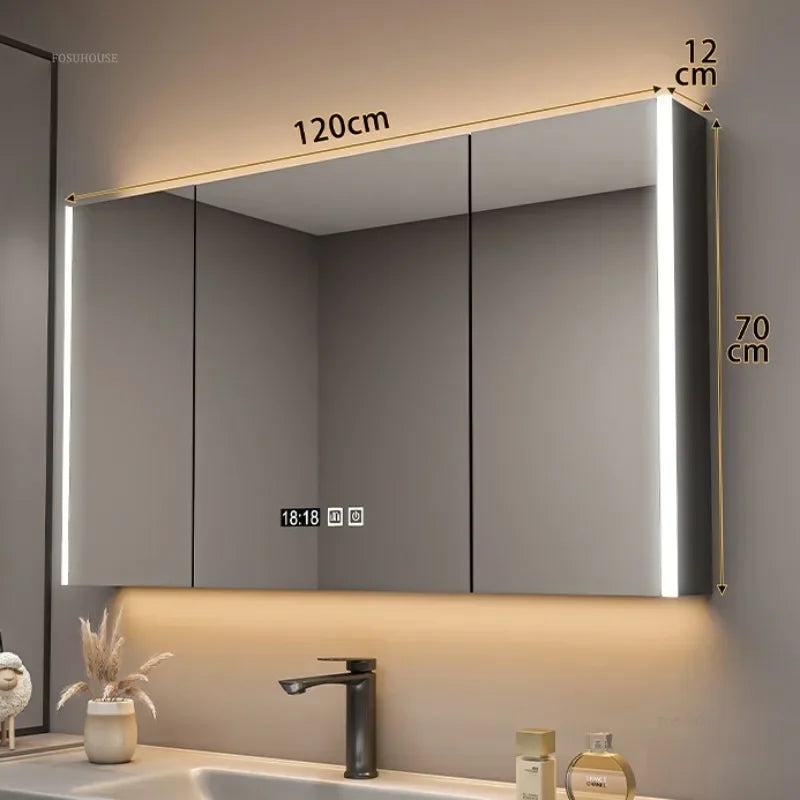 Modern Solid Wood Smart Bathroom Mirror Cabinet Light