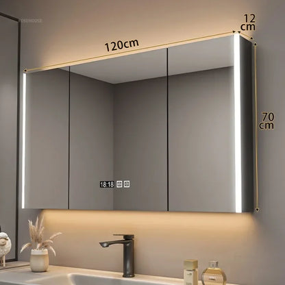 Modern Solid Wood Smart Bathroom Mirror Cabinet Light