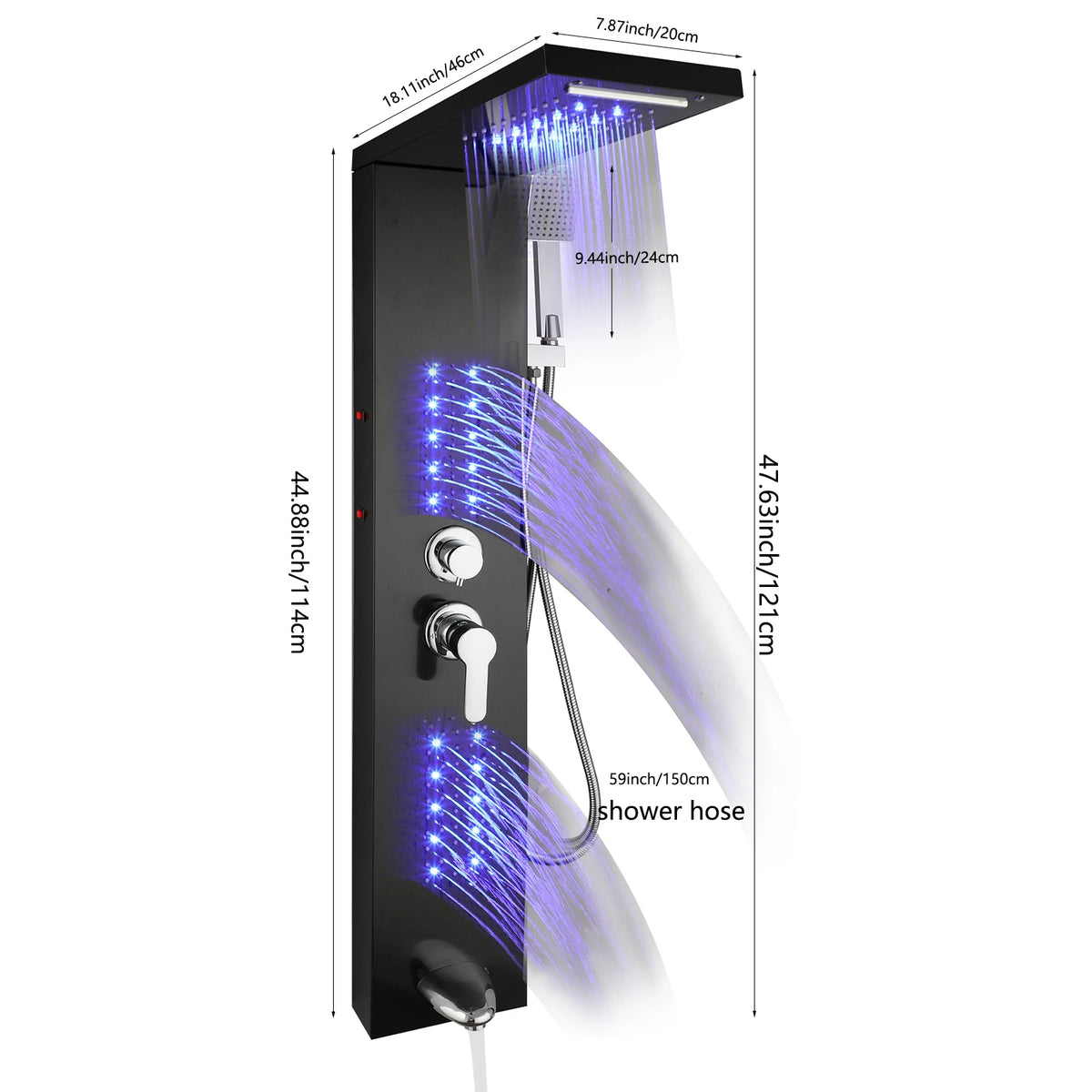 Zappo Shower Panel Tower System Led Rainfall Waterfall