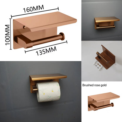 Brushed Rose Gold Bathroom Towel Rack Tissue Rack