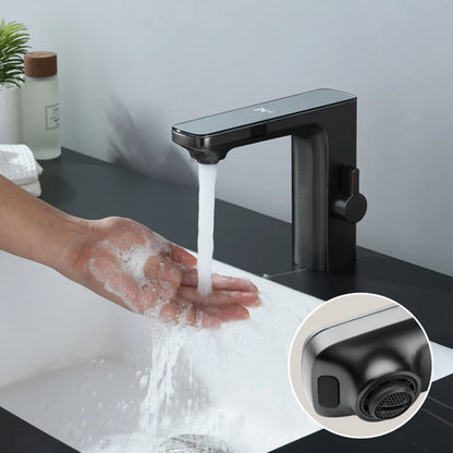 Gun Grey Smart Sensor Basin Faucet Digital Display