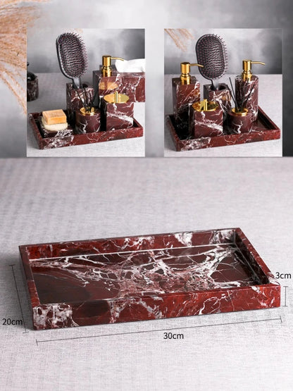 Natural Purple Red Marble Bathroom Lotion Bottle Toothbrush