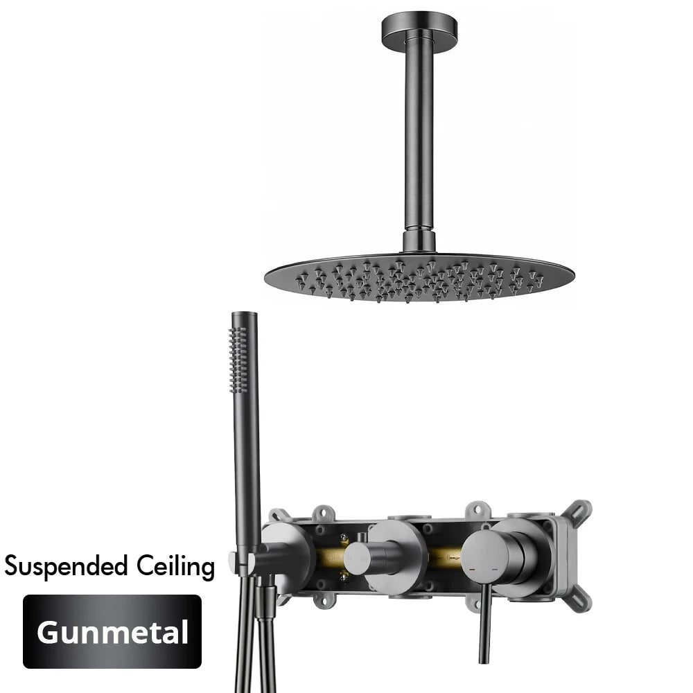 Gunmetal Shower Faucet 8-16 Wall Mounted Concealed Control