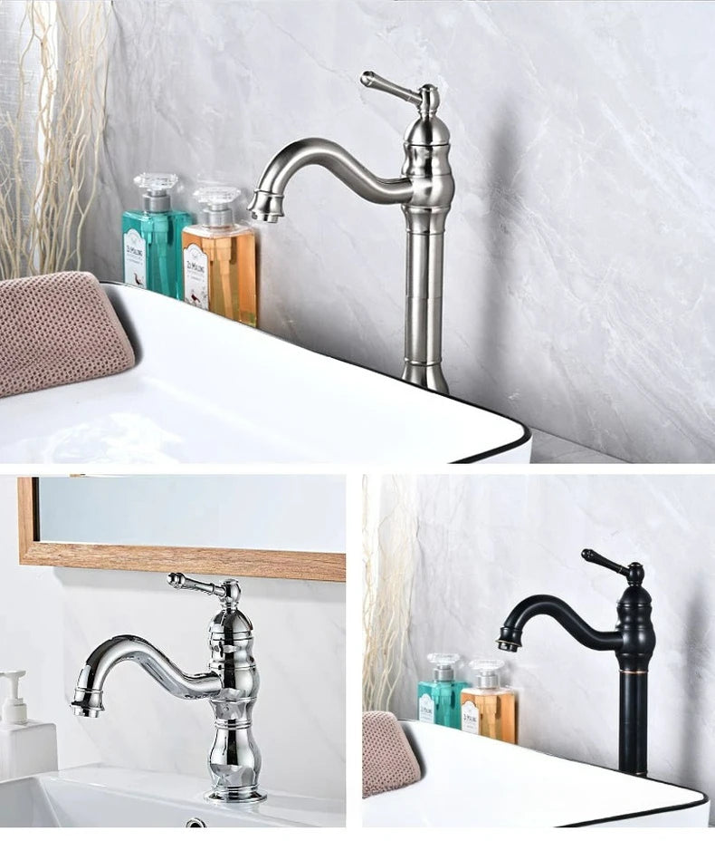 Antique Brass Basin Faucet 360 Rotation Handle Deck