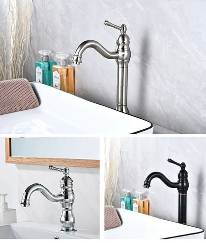 Antique Brass Basin Faucet 360 Rotation Handle Deck