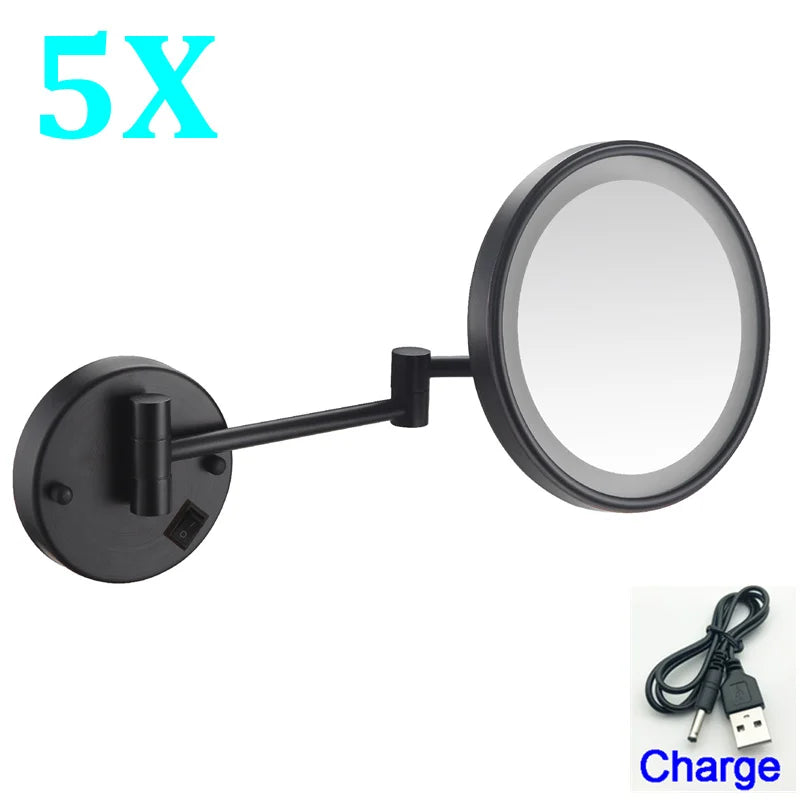 Brushed Gold Led Folding Bathroom Mirror Wall Mounted