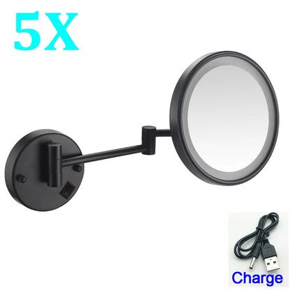 Brushed Gold Led Folding Bathroom Mirror Wall Mounted