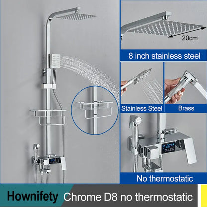 Black Thermostatic Shower Faucets Digital Display Screen Cold