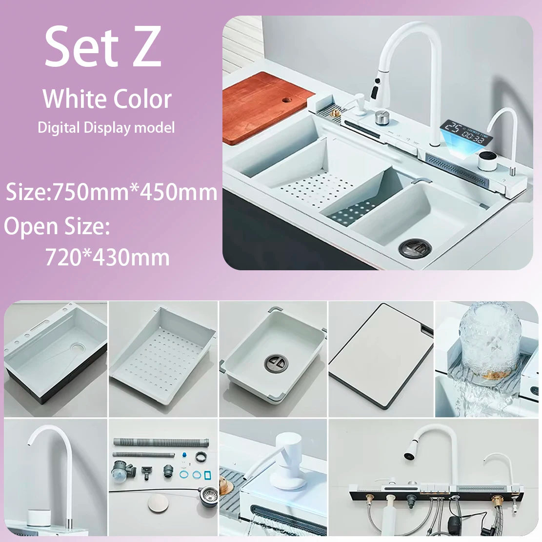 304 Stainless Steel Waterfall Sink Large Slot Integrated