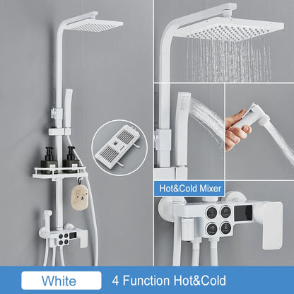 Black Thermostatic Lcd Shower Faucet Temperature Display Rainfall