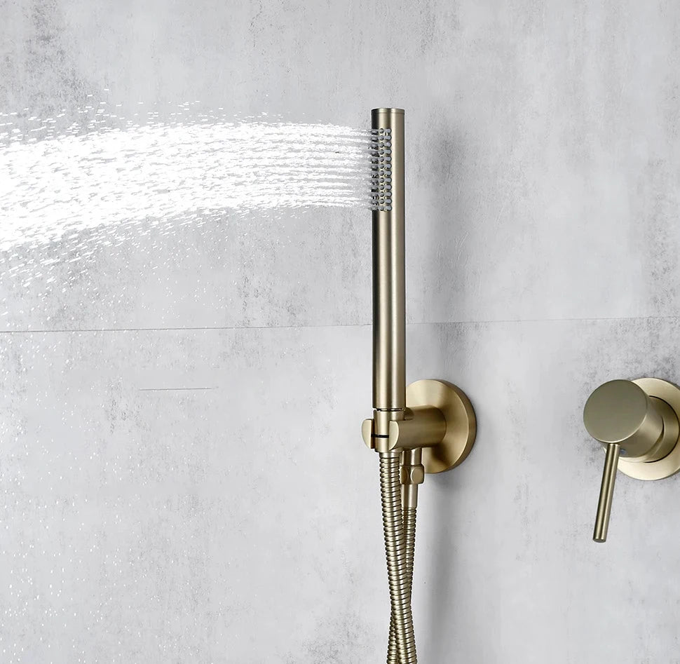 Jieni Rainfall Shower Faucet Brushed Gold Bathroom Shower