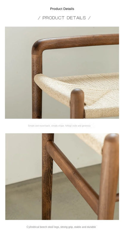 Momo Scandinavian Simple Wood Vanity Stool Rattan Wicker