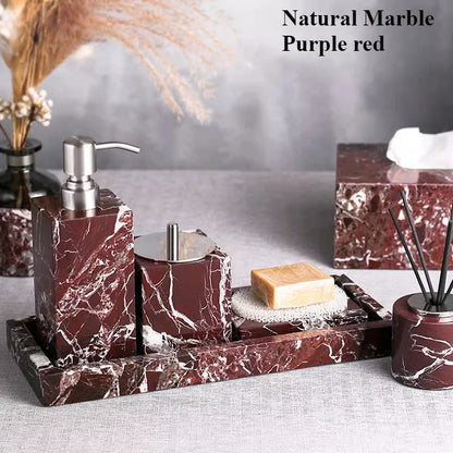 Natural Purple Red Marble Bathroom Lotion Bottle Toothbrush