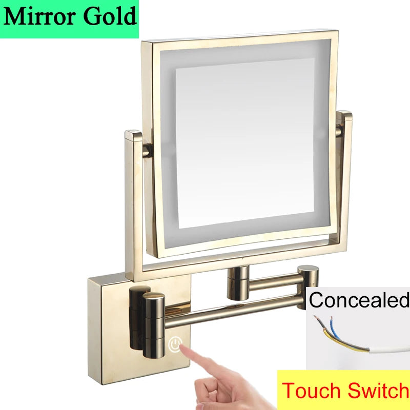 Square Touch Led Folding Bathroom Mirror 3x Magnifying