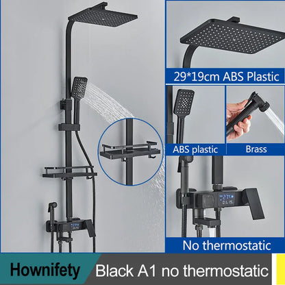 Black Thermostatic Shower Faucets Digital Display Screen Cold