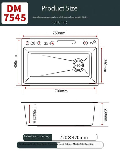 0mm Double Waterfall Sink Embossed Stainless Steel Sink