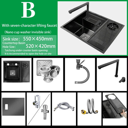 Hidden Cup Washer Nano 304 Stainless Steel Sink