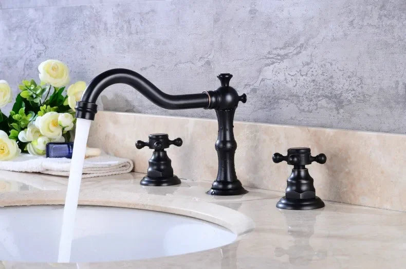 Zgrk Basin Faucet Black Brass Dual Handle Bathroom