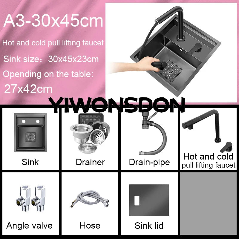 Nano Hidden Bar Sink Black Folding Faucet Mini