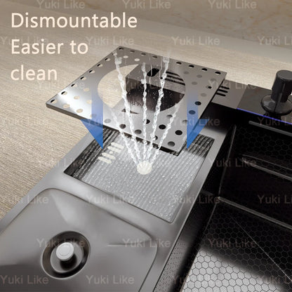 Stainless Steel Waterfall Sink Extra Large Bowl Digital