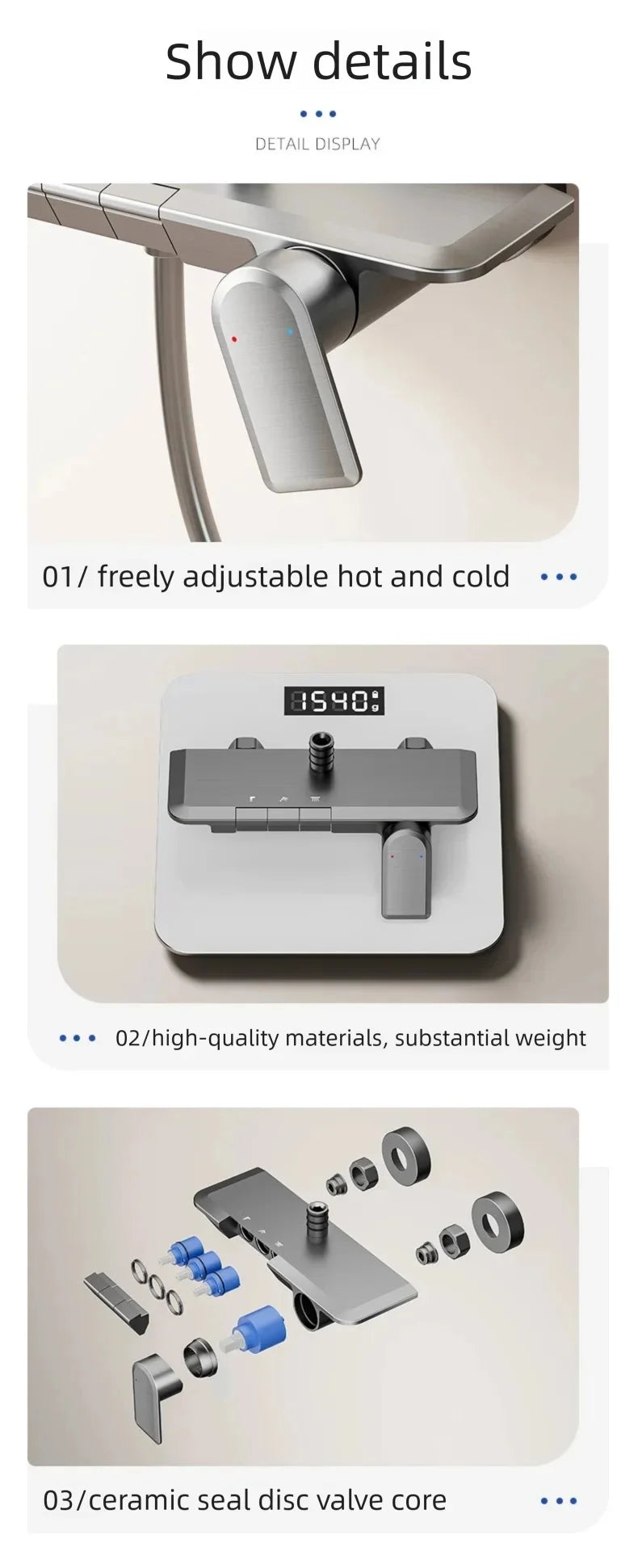 Bathroom Cold Water Boosting Shower Rainfall Pressure Piano