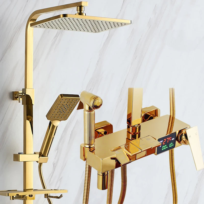 Piano Digital Display Thermostatic Bathroom Shower Cold Brass