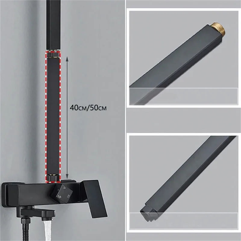 20/30/40/50cm Square Extension Tube G3/4 Bathroom Shower Faucet