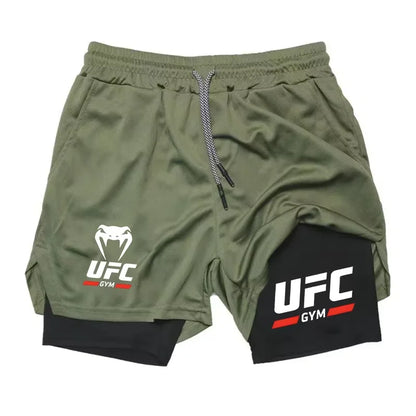Men Double-Layer Running Fitness Shorts Phone Bag Towel