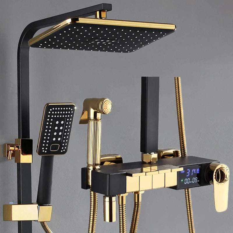 Gold Piano Digital Display Bathroom Shower Brass Bathroom