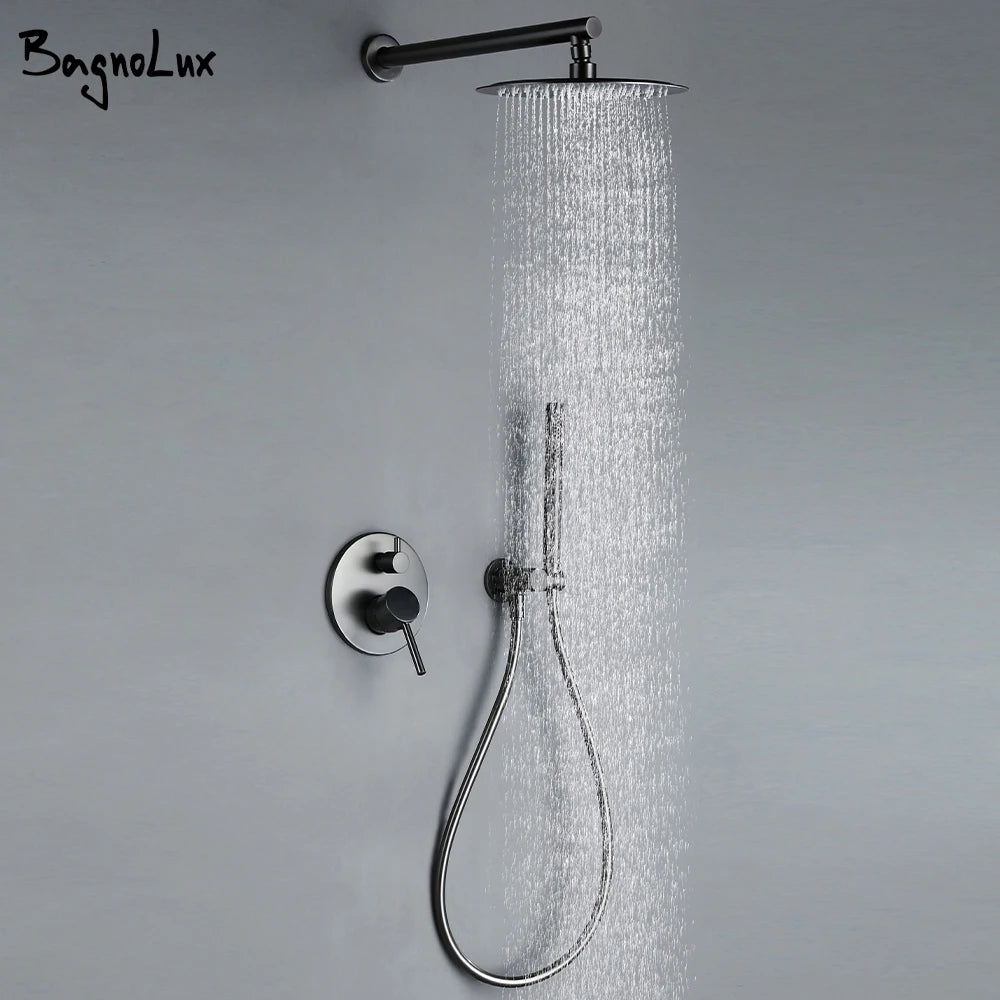 Black Bathroom Shower Faucet Wall Mount Rainfall Shower