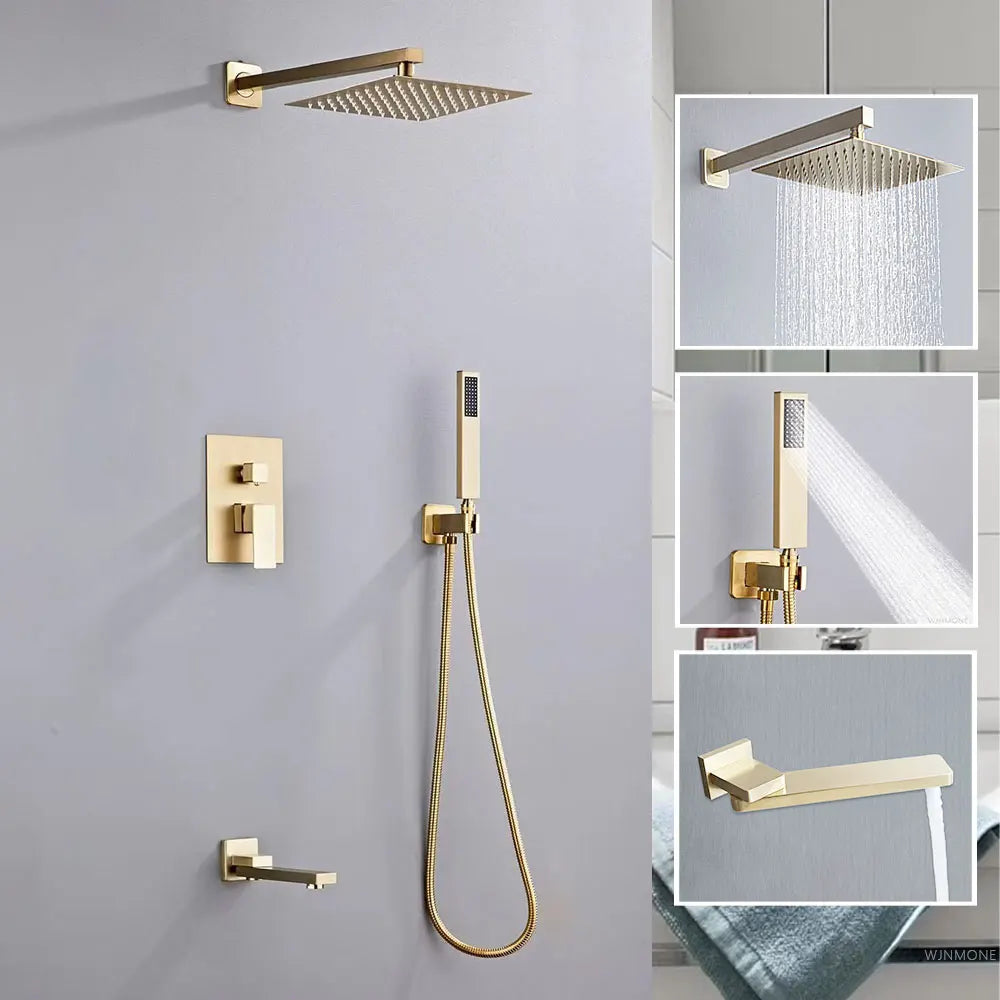 Luxury Brushed Gold/Black/Silver/Grey Hidden Bathroom Shower