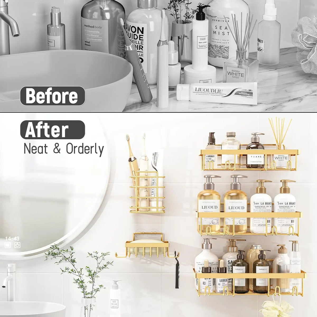 Shower Caddy Adhesive Pack Rustproof Stainless Steel Shower