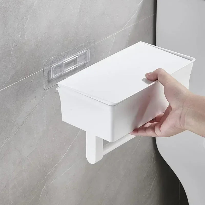 In Adhesive Toilet Paper Holder Box Shelf Storage