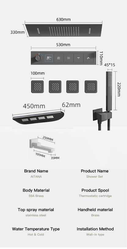 Gun Gray Brass Ceiling Constant Temperature Shower System
