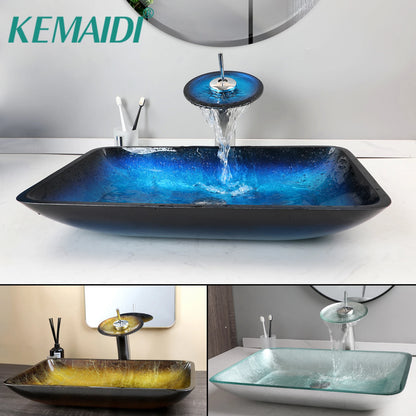 Kemaidi Big Tempered Glass Basin Sink Washbasin Bathroom