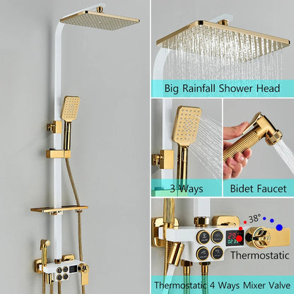 Matte Black Functions Display Screen Shower Faucet Bathroom