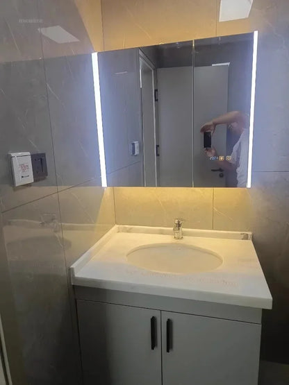Modern Solid Wood Smart Bathroom Mirror Cabinet Light