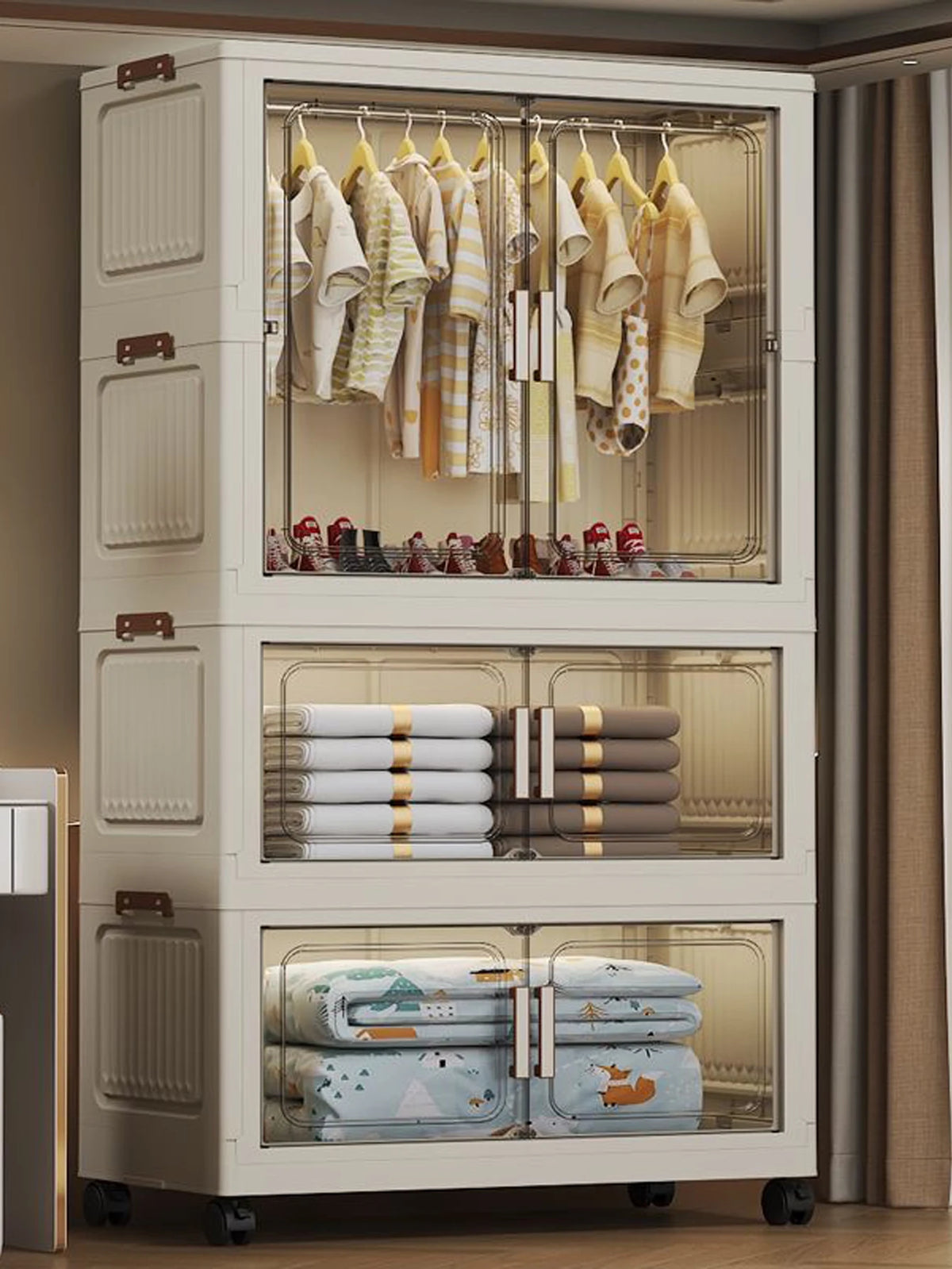 Multi-Functional Folding Storage Cabinet Doors White/Black/Gray