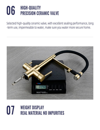 Brushed Gold Faucet Filter 360 Swivel Pure Water