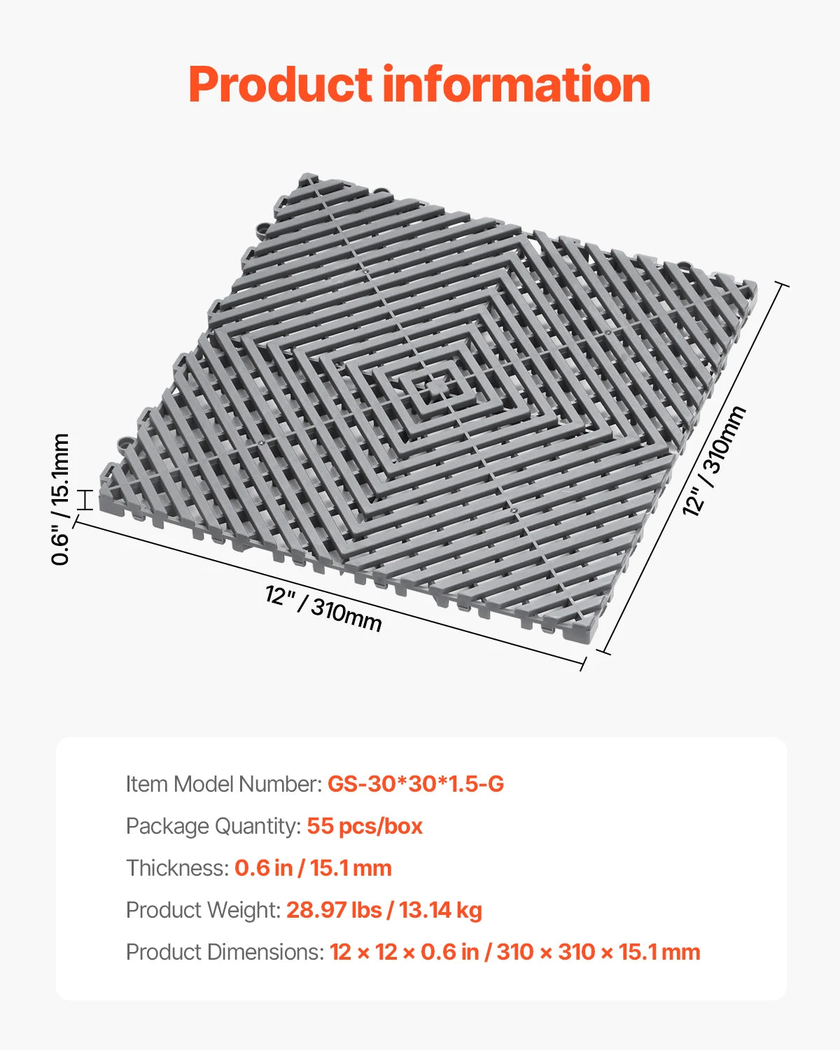 Succebuy Interlocking Drainage Mat 12inx12in 12/24/40/50/55