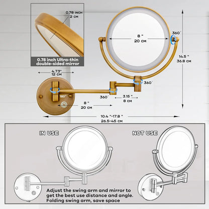 Rose Gold Touch On Led Folding Bathroom Mirror