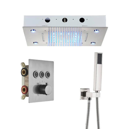 Black Led Thermostatic Bathroom Shower Faucet Rain Waterfall