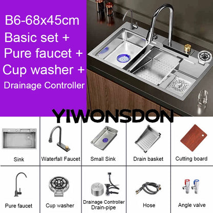 Brushed Nano Sink Waterfall Faucet Large Bowl Cup