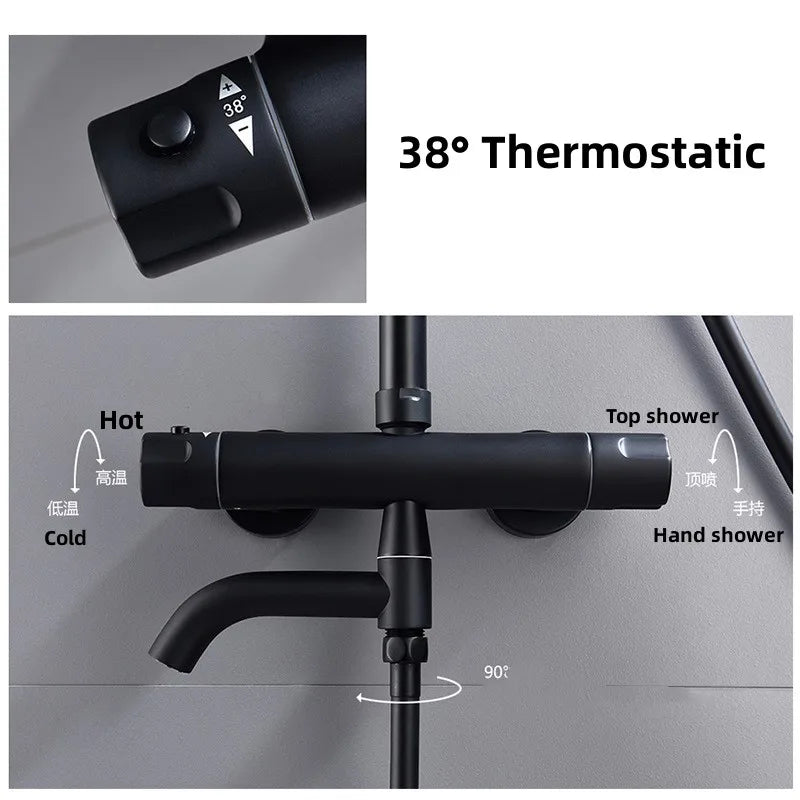 Black Chrome Thermostatic Shower Faucets Valve Brass Bathroom