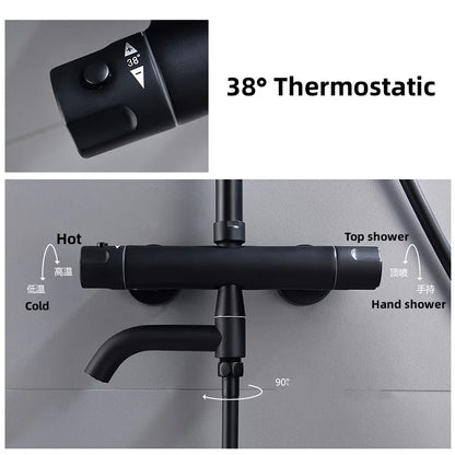 Black Chrome Thermostatic Shower Faucets Valve Brass Bathroom