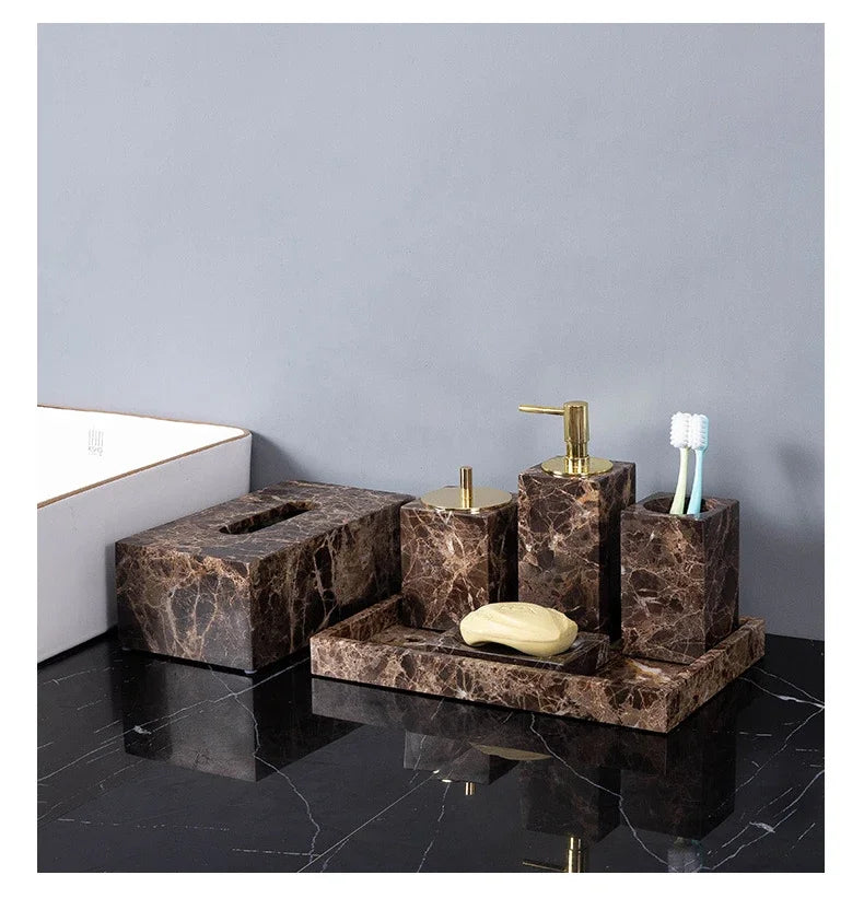 Dark Natural Marble Bathroom Brown Luxury Toothbrush Holder