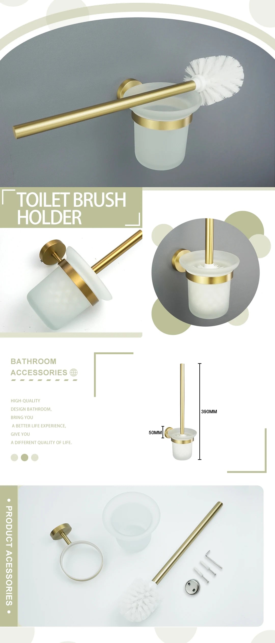 Brushed Gold Wall Mount Shelf Toilet Bath Hardware
