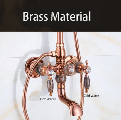 Brass Jade Shower Faucet Wall Mount Rose Gold